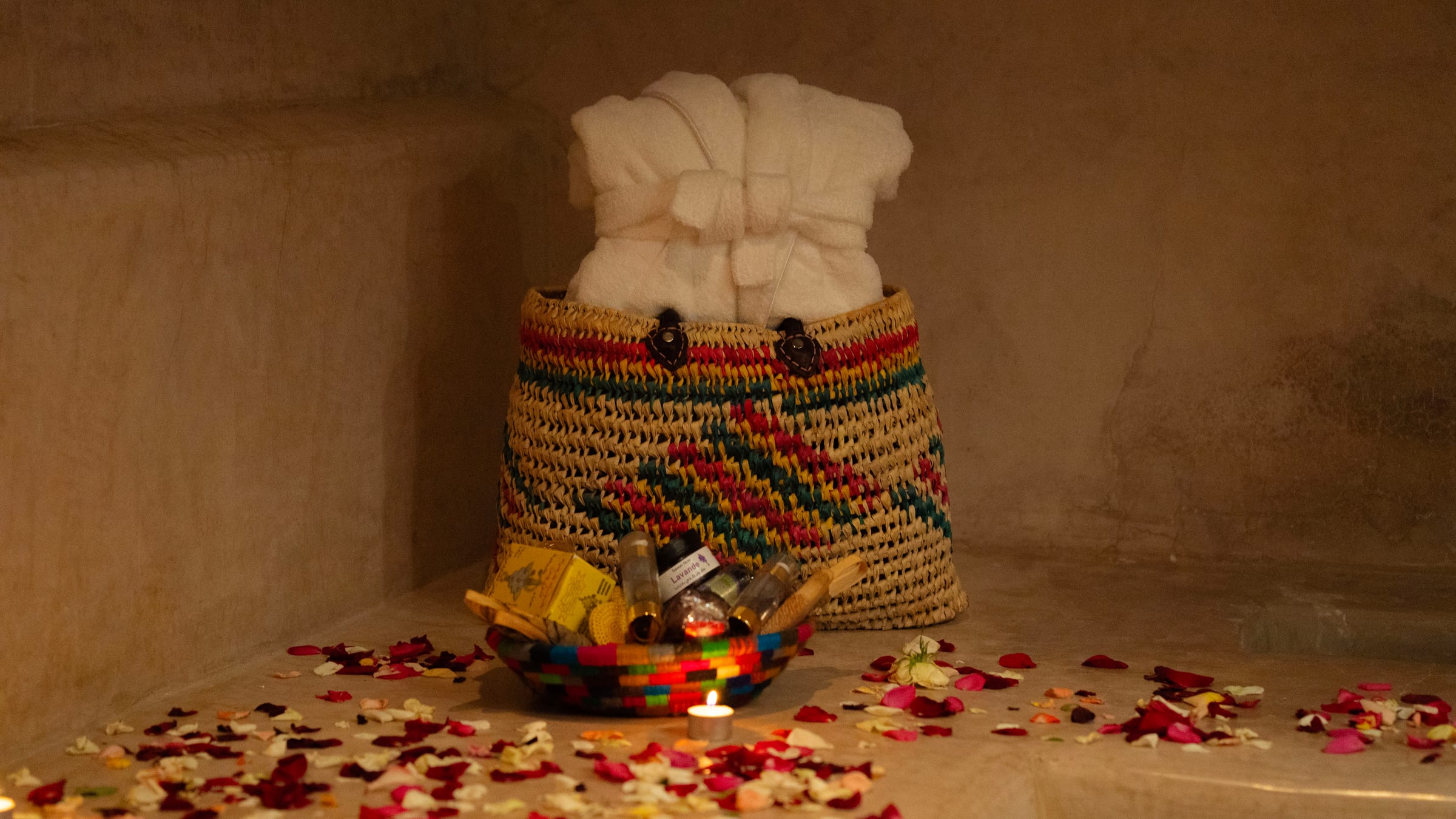 The welcome basket — robes, oils and soaps